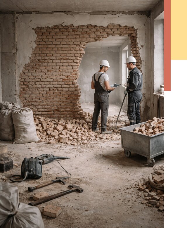 Демонтаж кирпичных стен в Абакане от 4290 руб. — быстро, недорого, под ключ | ОТДЕЛОЧНИК-Бкн