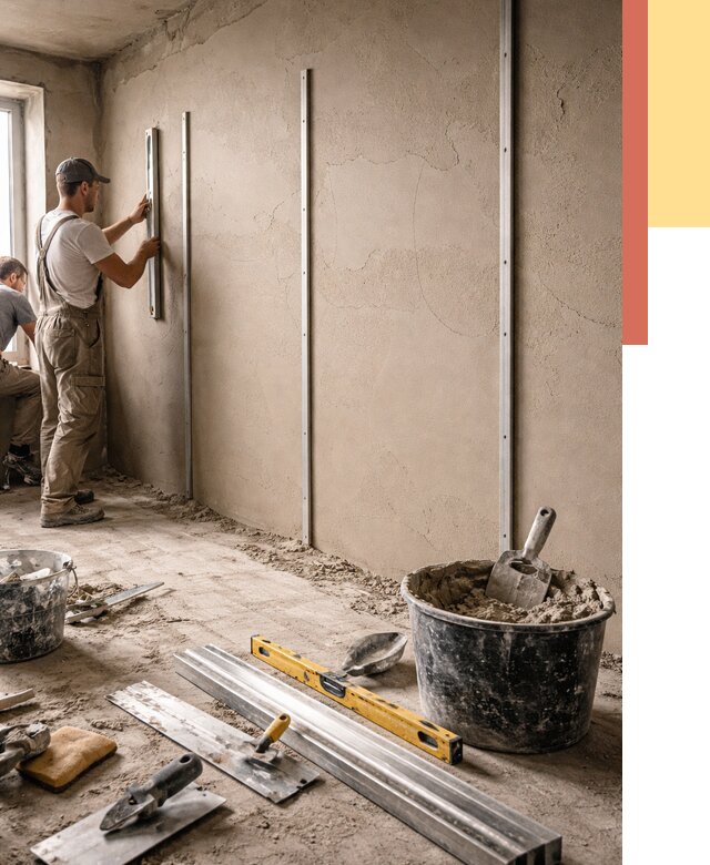 Штукатурка стен по маякам в Абакане от 5618 руб./м² — выравнивание под ключ | ОТДЕЛОЧНИК-Бкн