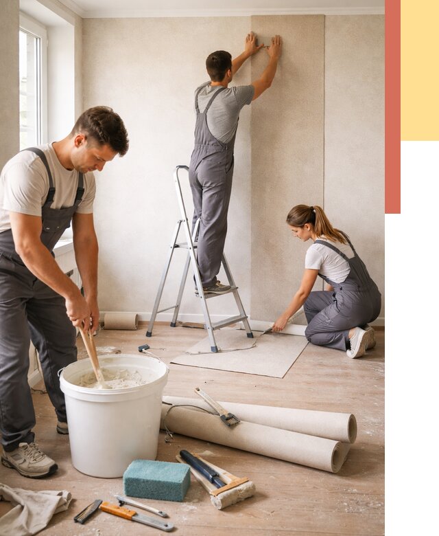 Оклейка стен обоями в Абакане от 3575 руб/м2 — быстро и недорого | ОТДЕЛОЧНИК-Бкн