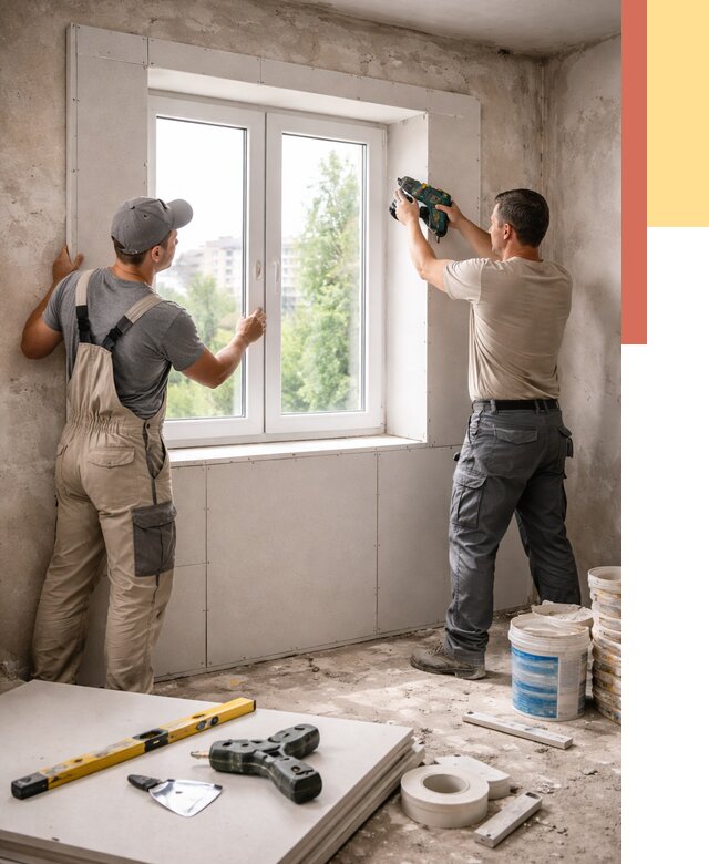 Монтаж откосов из гипсокартона в Абакане от 4597 руб. под ключ | ОТДЕЛОЧНИК-Бкн