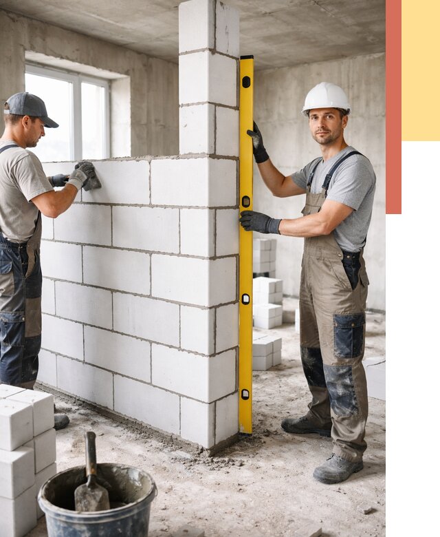 Кладка перегородок из пеноблока в Абакане от 1839 руб. под ключ | ОТДЕЛОЧНИК-Бкн