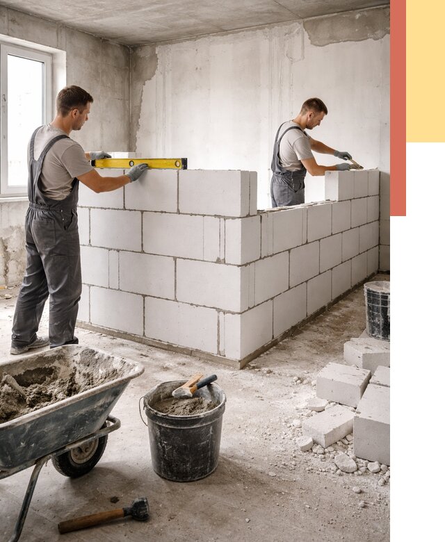 Кладка перегородок из ПГП в Абакане от 2554 руб./м2 — монтаж и возведение под ключ | ОТДЕЛОЧНИК-Бкн