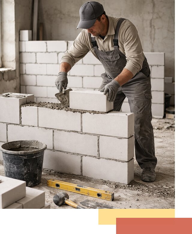 Кладка перегородок из силикатного блока в Абакане