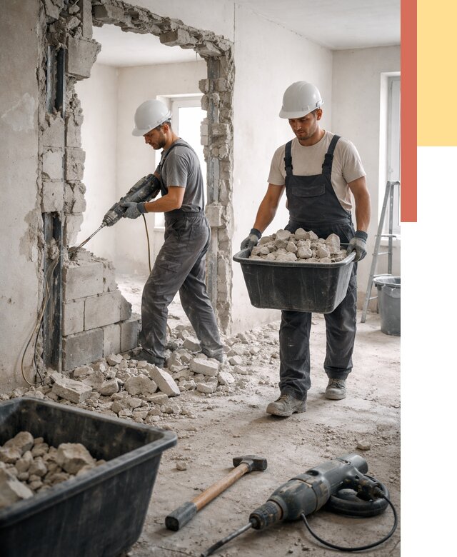 Демонтаж блоковых перегородок в Абакане от 3831 руб. — быстро и недорого | ОТДЕЛОЧНИК-Бкн