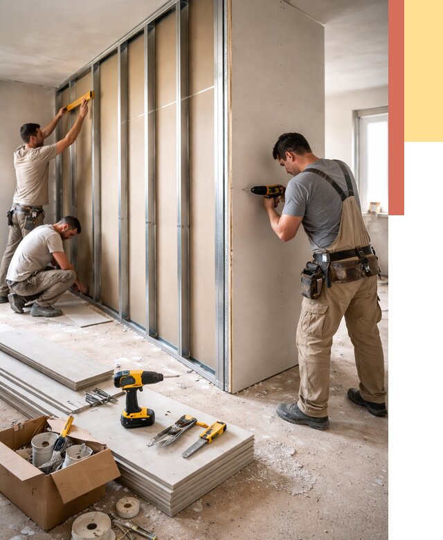 Монтаж однослойной перегородки из гипсокартона в Абакане от 664 руб. | ОТДЕЛОЧНИК-Бкн