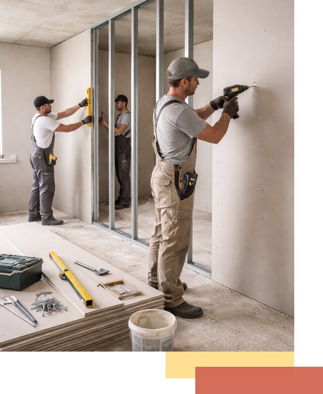 Однослойная перегородка из гипсокартона в Абакане под ключ, монтаж и отделка