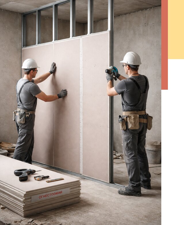 Перегородка из огнестойкого гипсокартона в Абакане от 1890 руб. под ключ | ОТДЕЛОЧНИК-Бкн