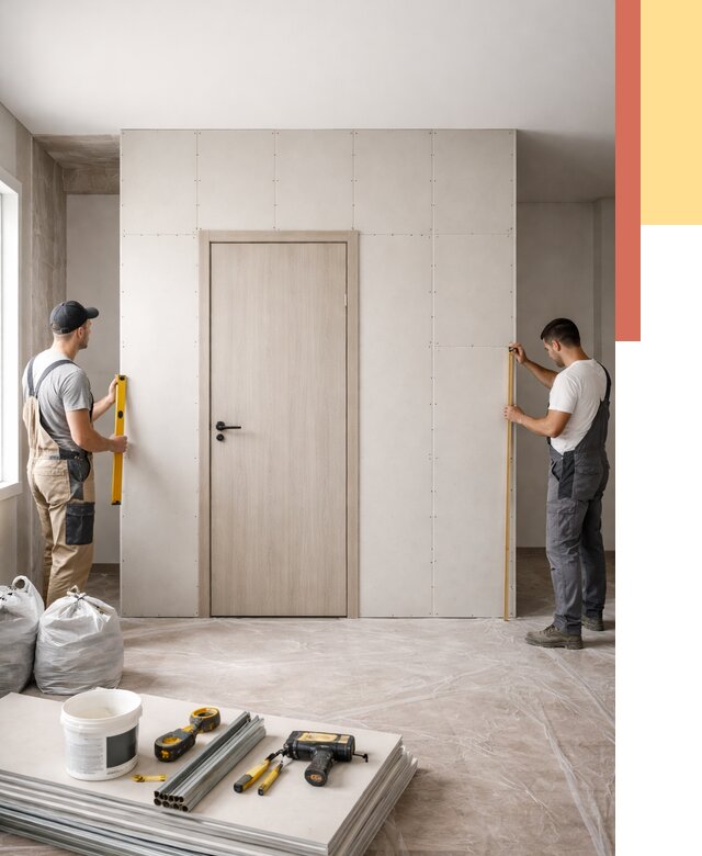 Перегородка из гипсокартона с дверью в Абакане от 4597 руб. под ключ | ОТДЕЛОЧНИК-Бкн