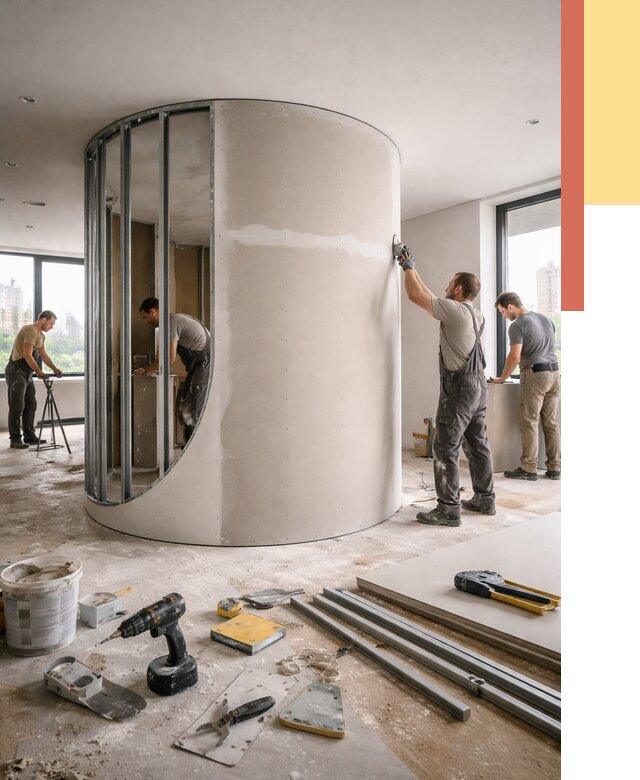 Радиусная перегородка из гипсокартона в Абакане от 2962 руб. под ключ | ОТДЕЛОЧНИК-Бкн