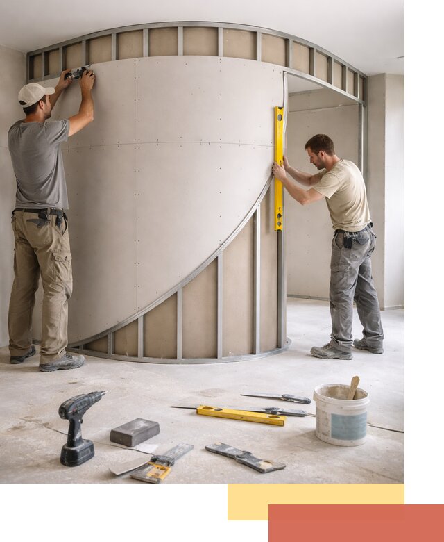 Радиусная перегородка из гипсокартона в Абакане под ключ