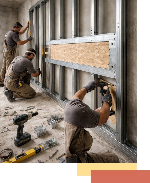 Усиленная перегородка для крепления тяжёлых конструкций в Абакане