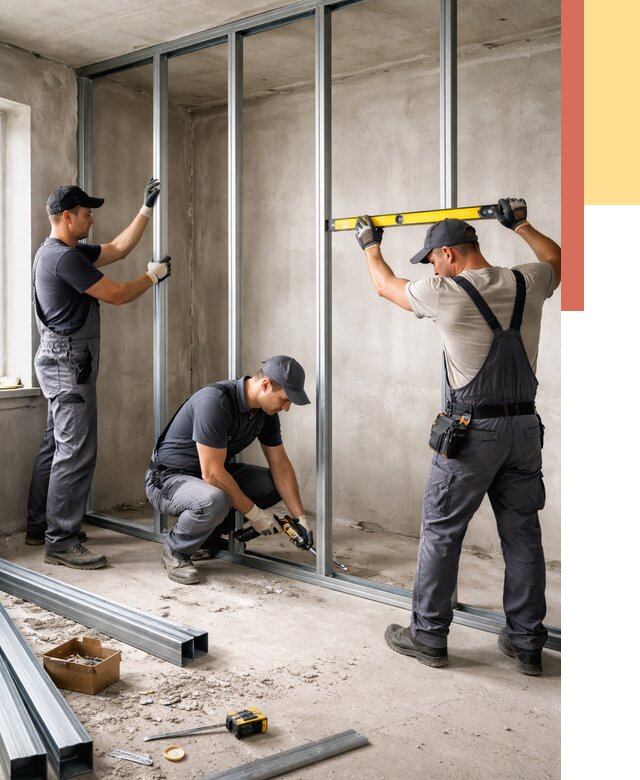 Монтаж каркаса перегородки из профиля в Абакане от 766 руб. | ОТДЕЛОЧНИК-Бкн