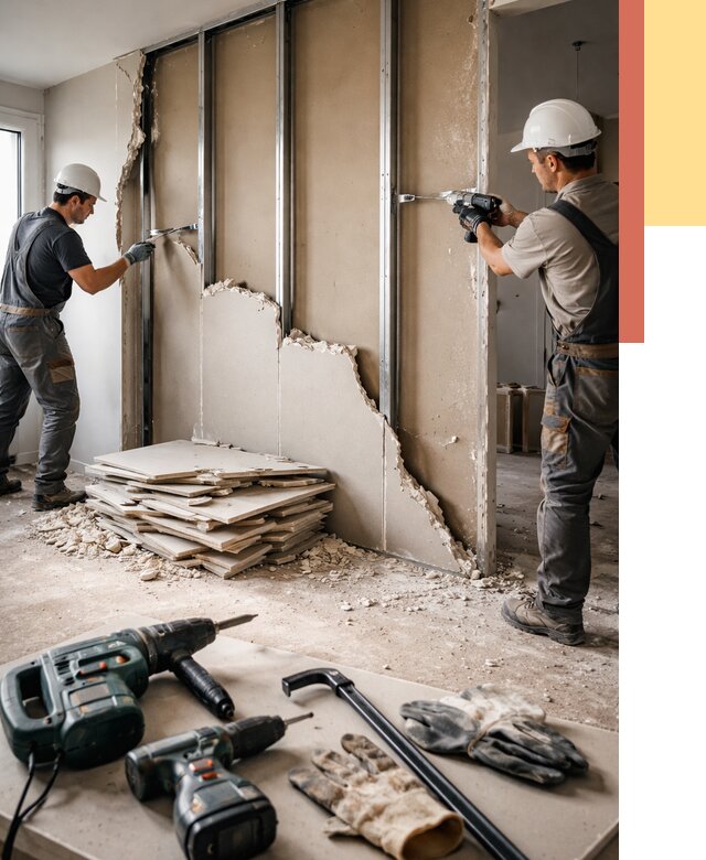 Демонтаж перегородки из гипсокартона в Абакане от 1226 руб. быстро и недорого | ОТДЕЛОЧНИК-Бкн