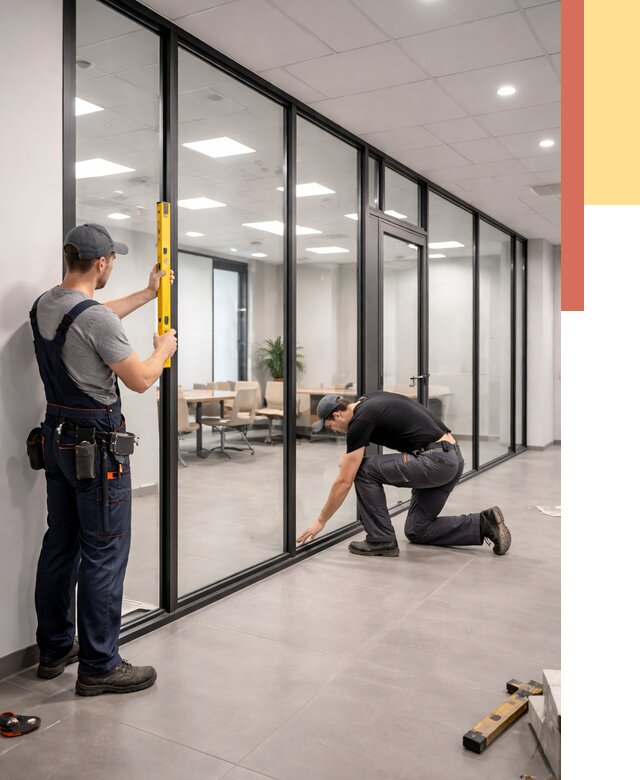 Каркасные стеклянные перегородки в Абакане под ключ от 9398 руб. | ОТДЕЛОЧНИК-Бкн