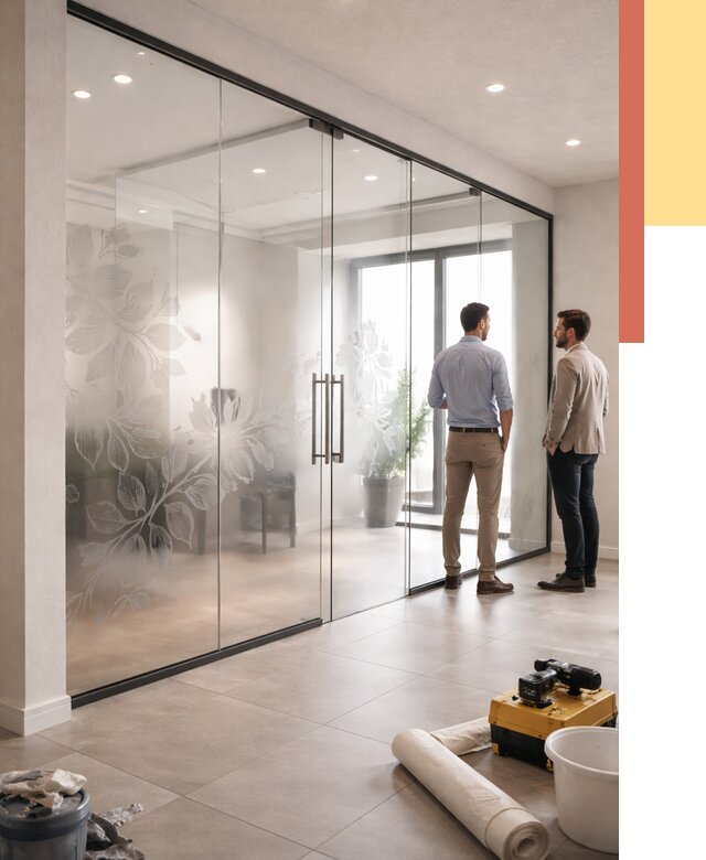 Стеклянные перегородки с рисунком в Абакане от 12769 руб. монтаж и нанесение | ОТДЕЛОЧНИК-Бкн