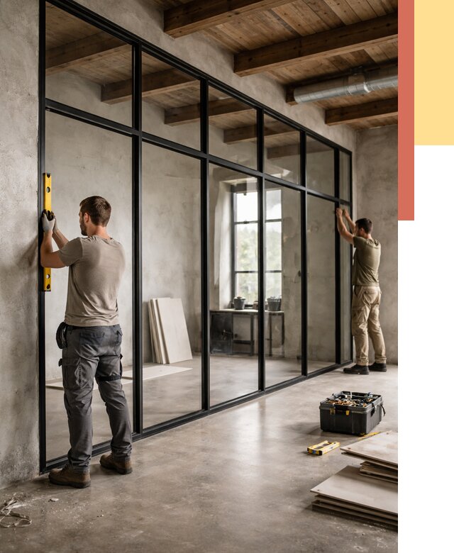 Стеклянные перегородки лофт в Абакане от 10726 руб. под ключ | ОТДЕЛОЧНИК-Бкн