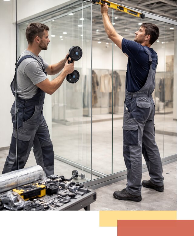 Стеклянные перегородки для магазинов в Абакане — монтаж и установка