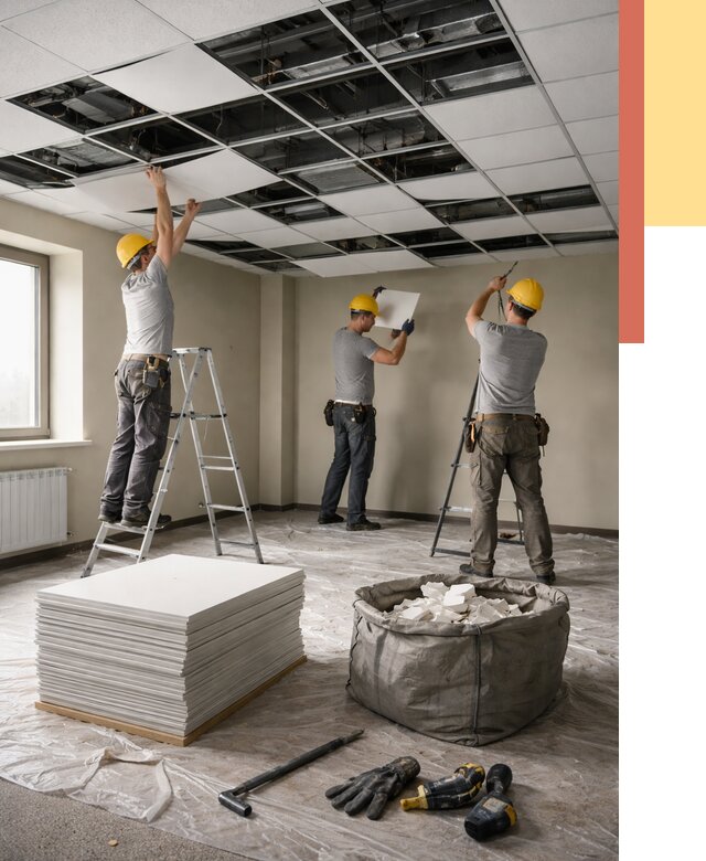 Демонтаж потолка Армстронг в Абакане от 4597 руб. быстро и недорого | ОТДЕЛОЧНИК-Бкн