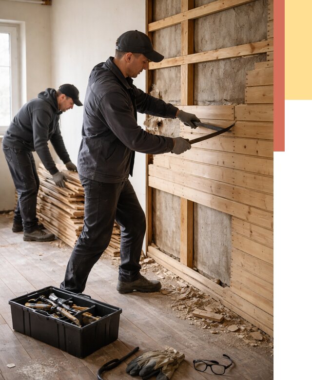 Демонтаж вагонки в Абакане от 3882 руб/м2 — быстро и недорого | ОТДЕЛОЧНИК-Бкн