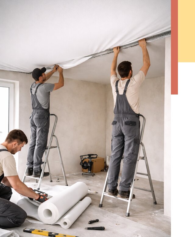 Монтаж тканевого натяжного потолка в Абакане от 3575 руб. под ключ | ОТДЕЛОЧНИК-Бкн