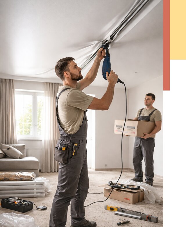 Монтаж сатинового натяжного потолка в Абакане от 3575 руб. | Быстро, недорого — ОТДЕЛОЧНИК-Бкн