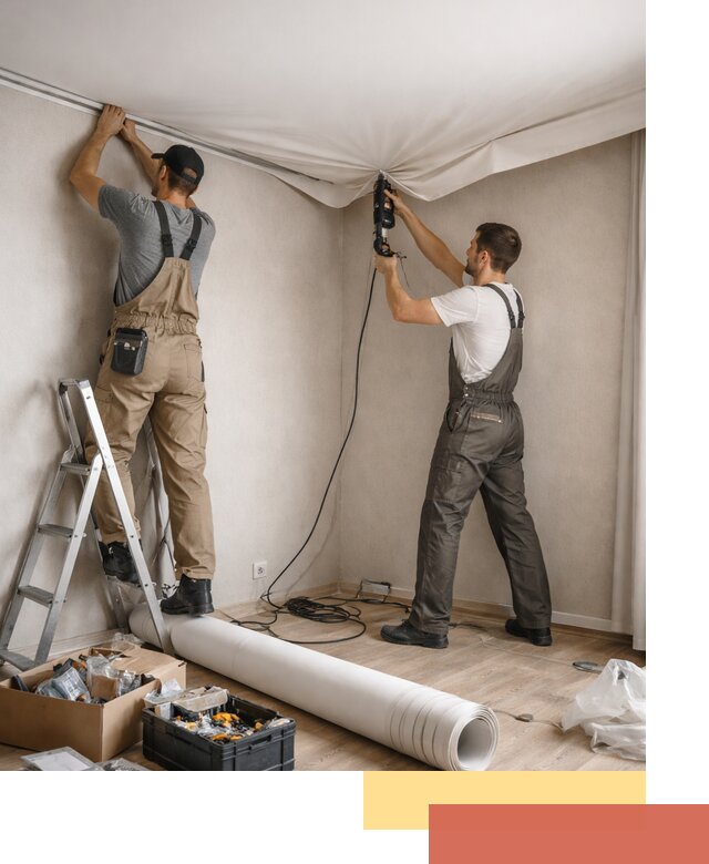 Монтаж цветного натяжного потолка в Абакане за один день