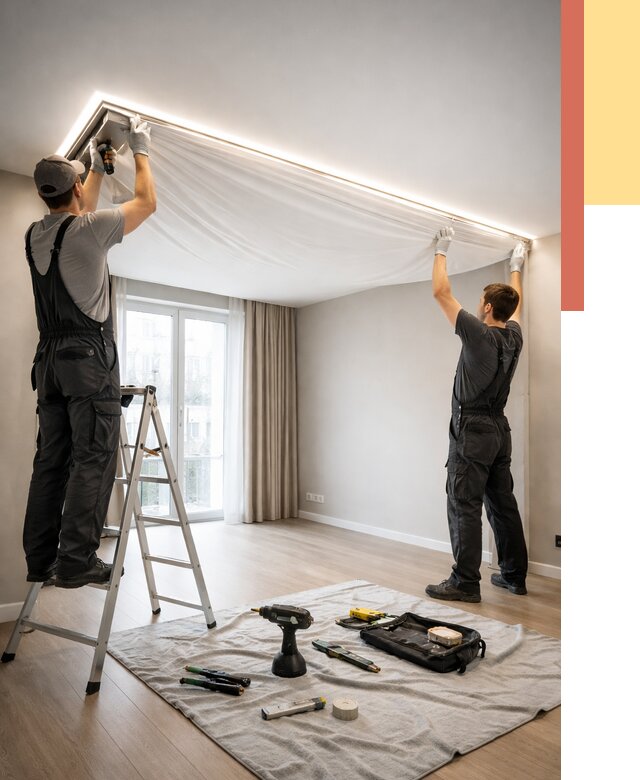 Монтаж парящего натяжного потолка в Абакане от 4597 руб. быстро и недорого | ОТДЕЛОЧНИК-Бкн