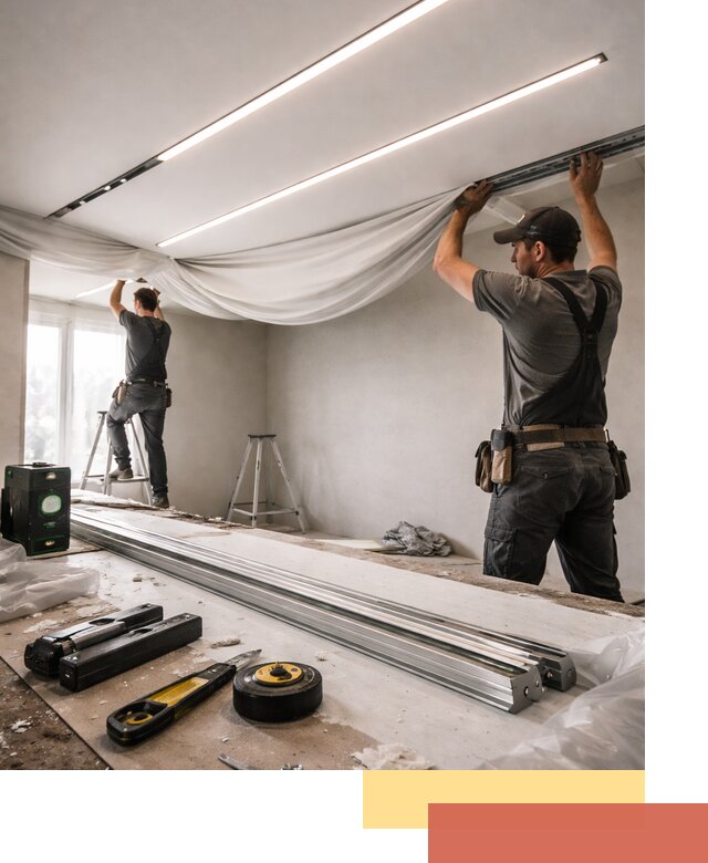 Монтаж натяжных потолков со световыми линиями в Абакане