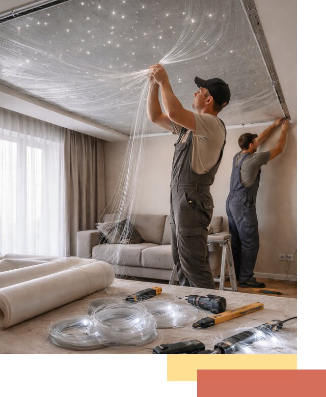 Монтаж натяжного потолка «Звездное небо» в Абакане