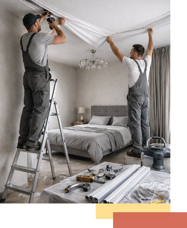 Монтаж натяжного потолка в спальне в Абакане