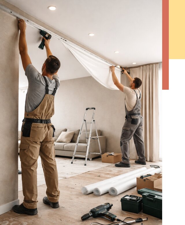 Монтаж натяжного потолка в гостиной в Абакане от 562 руб. | ОТДЕЛОЧНИК-Бкн