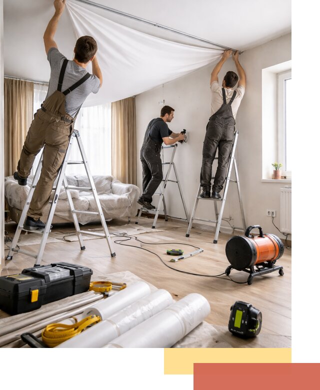 Монтаж натяжного потолка в гостиной в Абакане