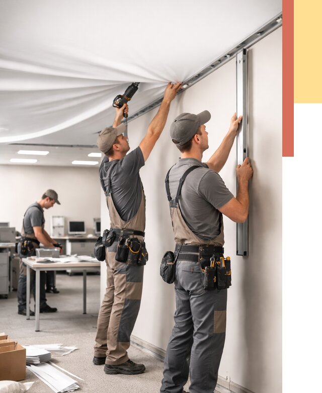 Монтаж натяжного потолка в офисе в Абакане от 460 руб/м² — быстро и недорого | ОТДЕЛОЧНИК-Бкн