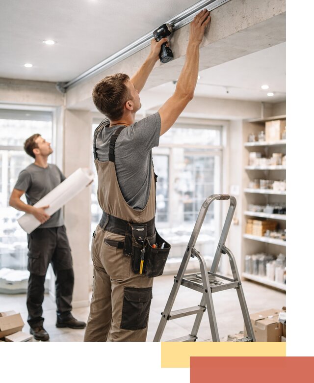 Монтаж натяжных потолков в магазине в Абакане