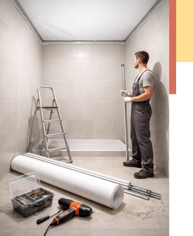 Монтаж натяжного потолка в санузле в Абакане от 1890 руб. — ОТДЕЛОЧНИК-Бкн