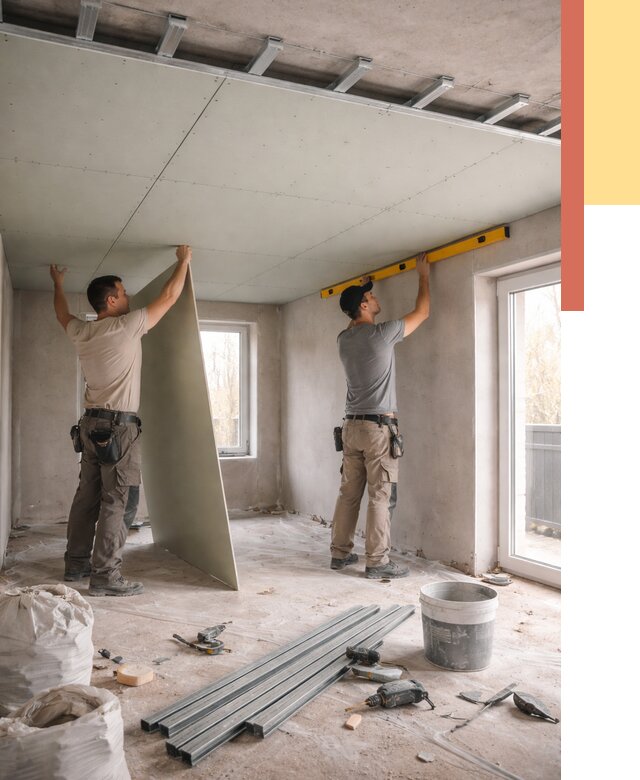 Одноуровневый потолок из гипсокартона в Абакане от 766 руб. — монтаж под ключ | ОТДЕЛОЧНИК-Бкн