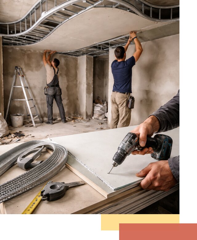 Криволинейный потолок из гипсокартона в Абакане — монтаж и отделка