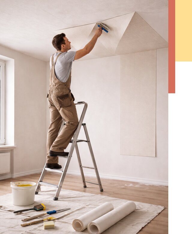 Поклейка обоев на потолок в Абакане от 4597 руб. быстро и недорого | ОТДЕЛОЧНИК-Бкн